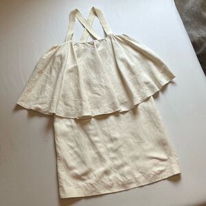 WHIT cream ivory silk linen blend ruffle criss cross sleeveless mini dress
